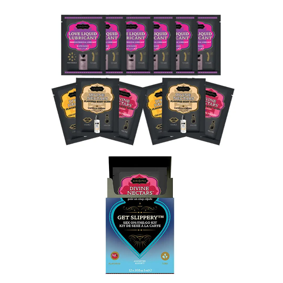 Set 12 Sachets Kama Sutra Néctar Divino + Amor Líquido " Get Wet "